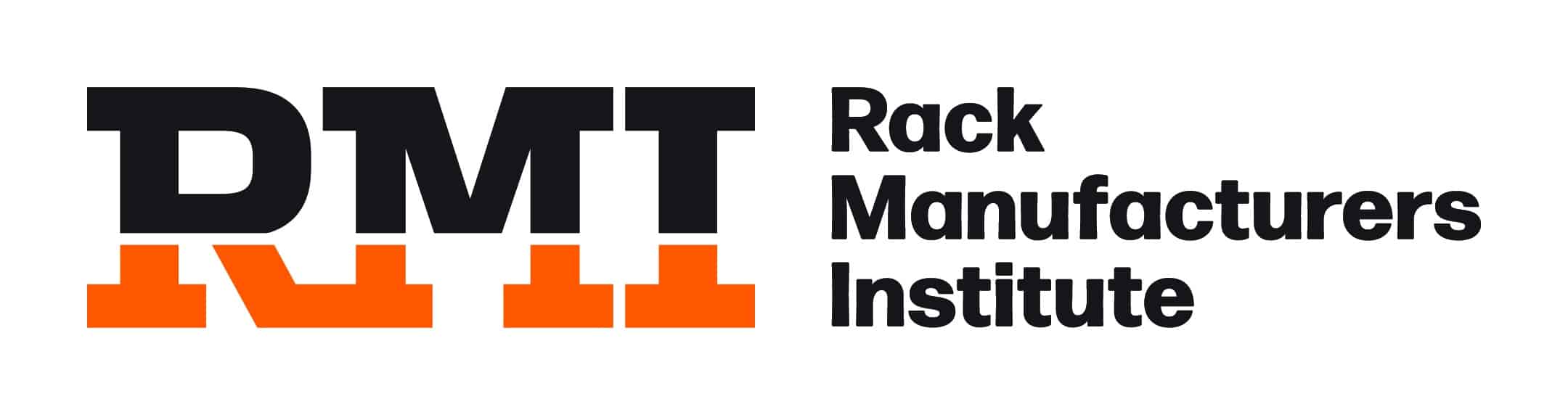 DMT Rack Manufacturers Institute logo with bold black 'DMT' and orange rack icons on white background.