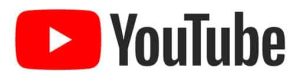 YouTube logo: red play button icon next to the word 'YouTube' in black text
